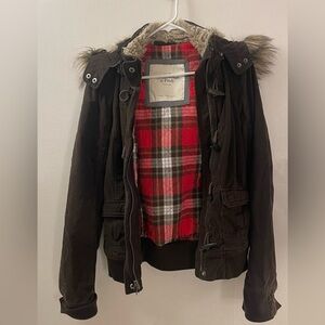 Abercrombie & Fitch Women's Brown Jacket with Red Plaid Lining